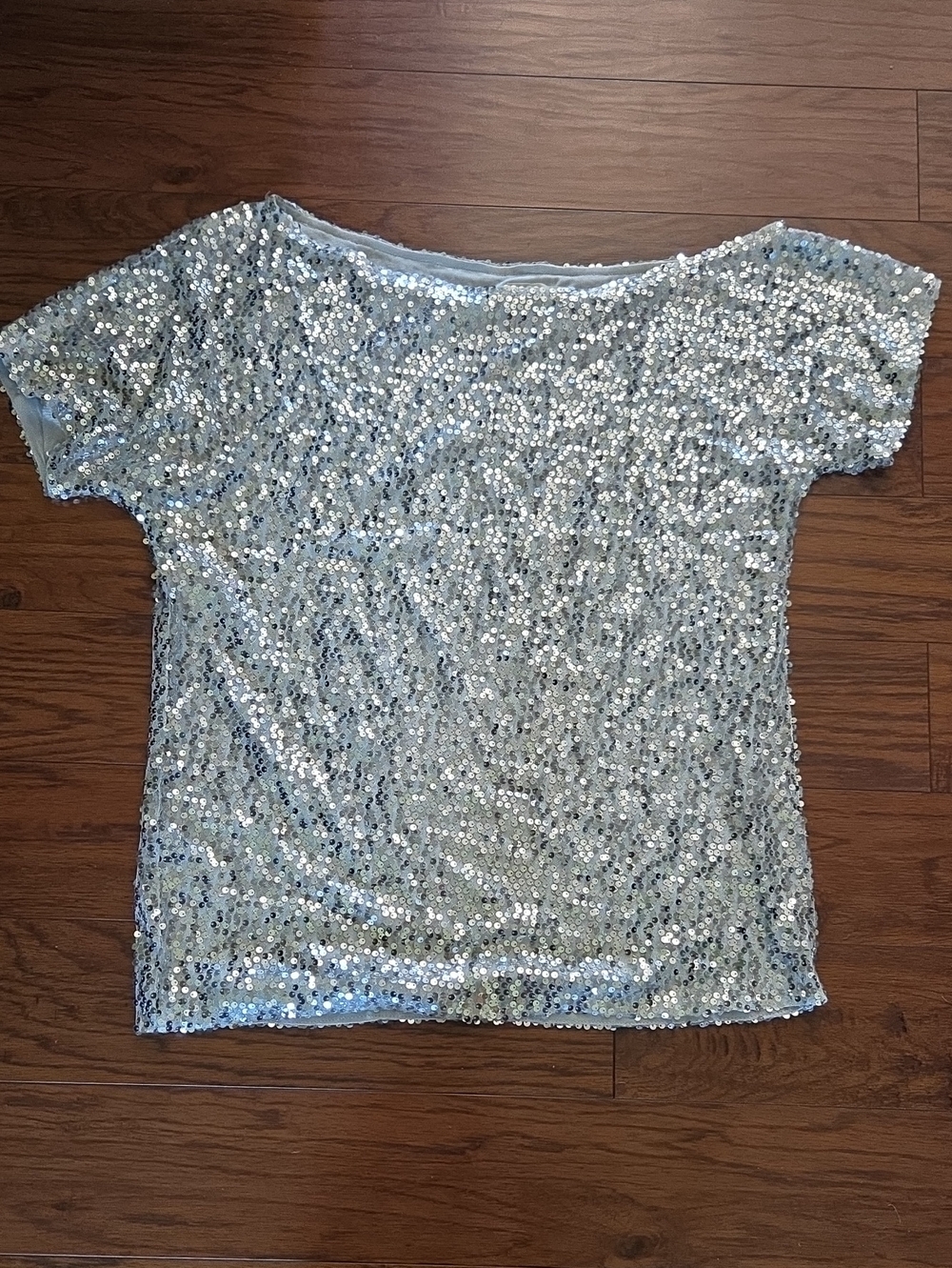 Silver Sequin Short Sleeved Top Size XL